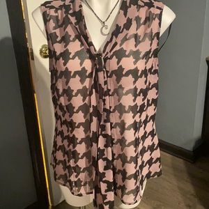 Tahari Sheer Button Down Sleeveless Blouse